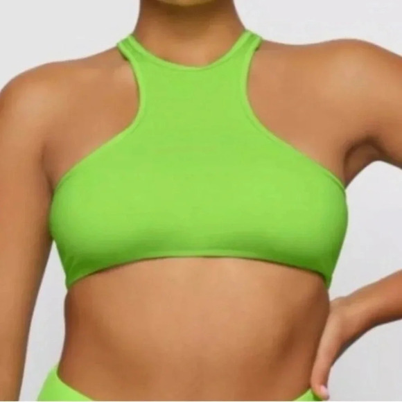 SKIMS 3 piece swim set Skirt Racerback top long sleeve top Neon Green Size 4X - Picture 4 of 16
